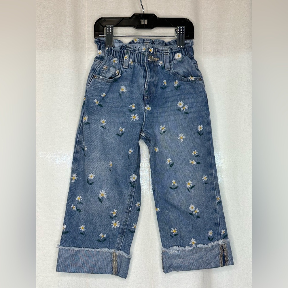 Zara Kids Light Blue Floral Paperbag Style Jeans Size 3 Years - Picture 4 of 6